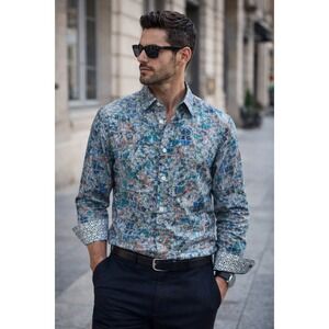 Robert Graham Shirt Mens L Abstract Art Print Long Sleeve Flip Cuff Cotton